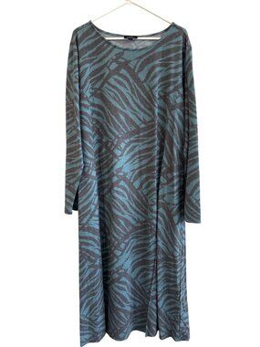 Mod X Midi Dress 3X Crewneck Zebra Print Long Sleeve Polyester Blend Gray Blue